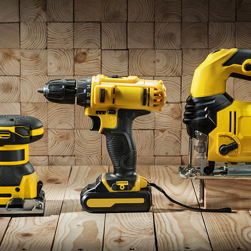 power drill, sander and saw
